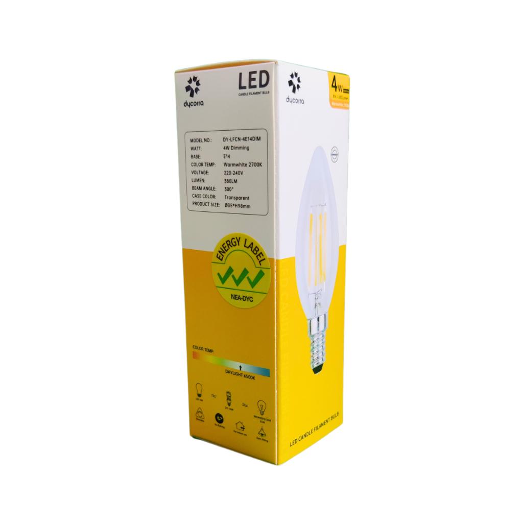 Dycorra LED Filament Candle Bulb (Dimmable) E14 4W Warm