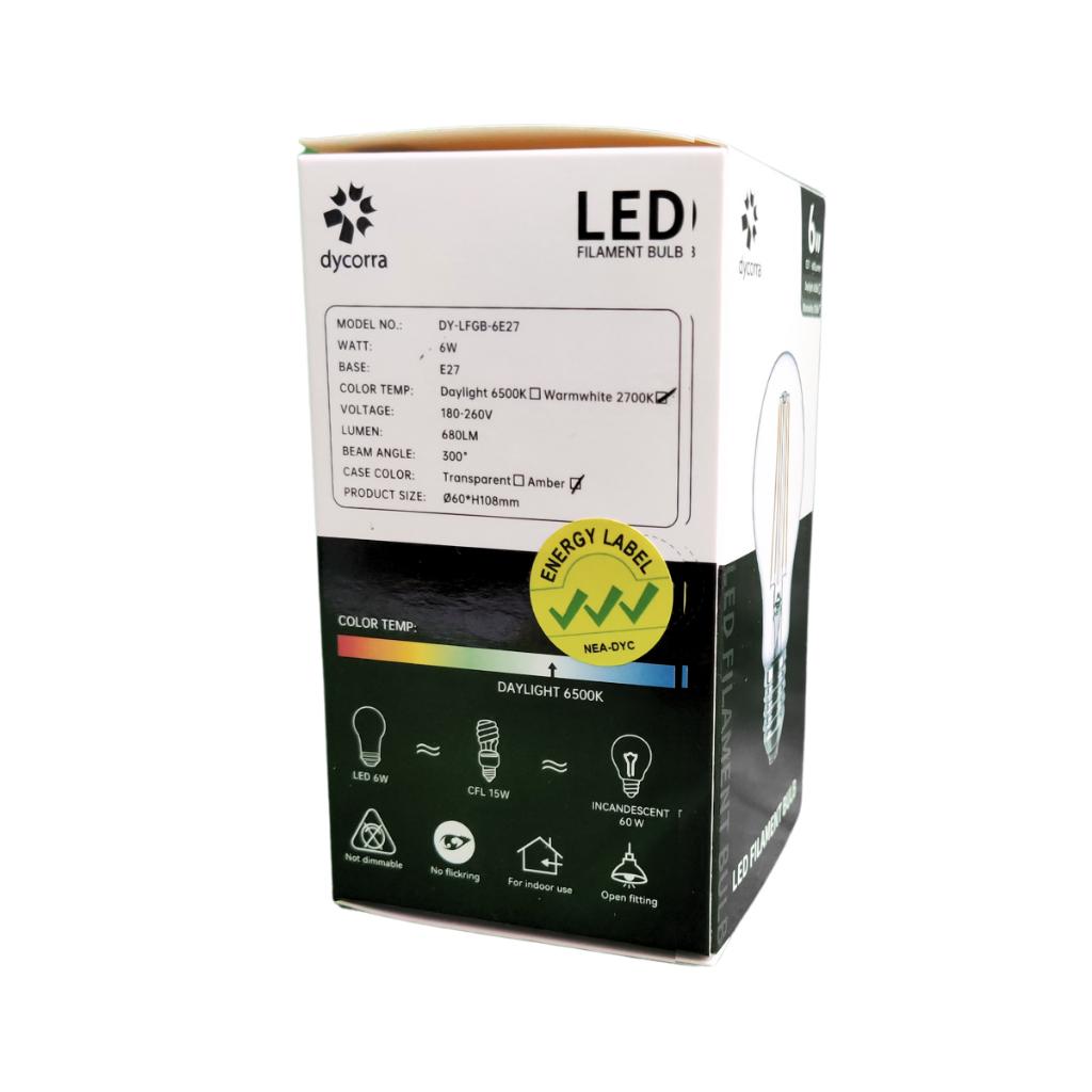 Dycorra LED Filament Bulb A60 (Tint) E27 6W 8W Day Warm