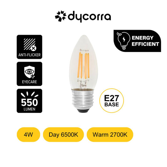 Dycorra LED Filament Candle Bulb (Clear) E27 4W Day Warm
