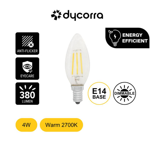 Dycorra LED Filament Candle Bulb (Dimmable) E14 4W Warm