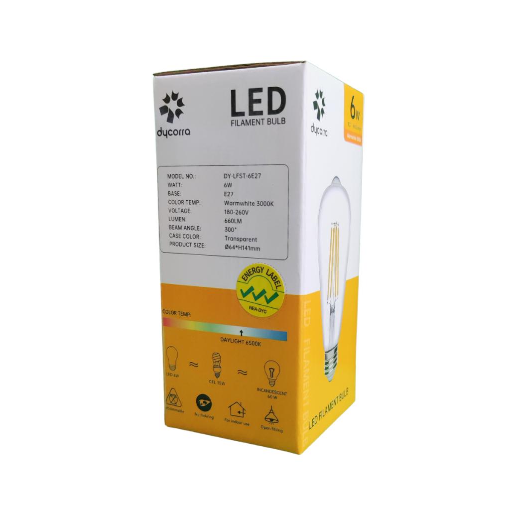 Dycorra LED Filament Bulb ST64 (Clear) E27 6W Warm