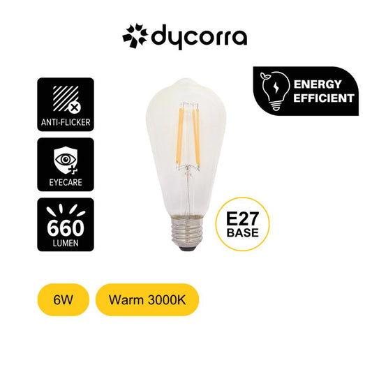 Dycorra LED Filament Bulb ST64 (Clear) E27 6W Warm