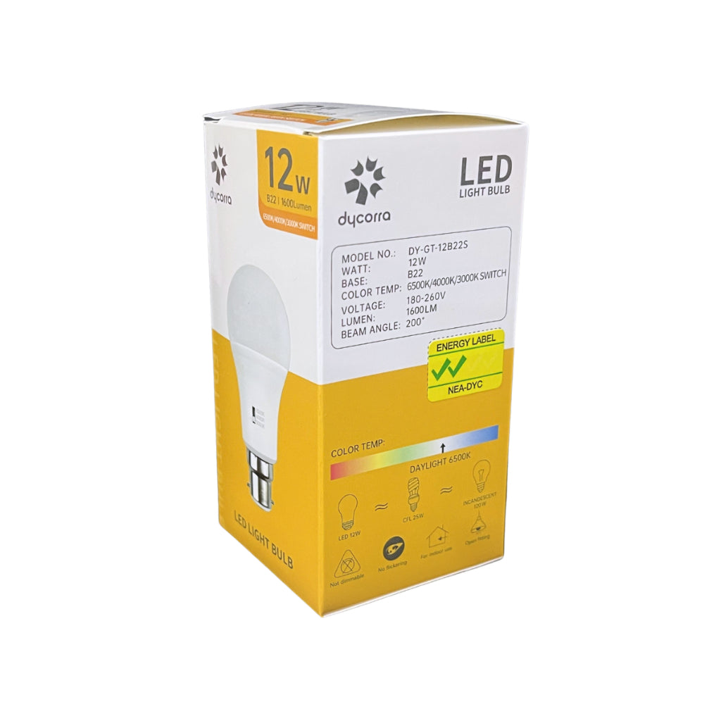 Dycorra LED A60 Bulb B22 12W Switch CCT Day Cool Warm 220V Bright Energy Saving Frosted Screw