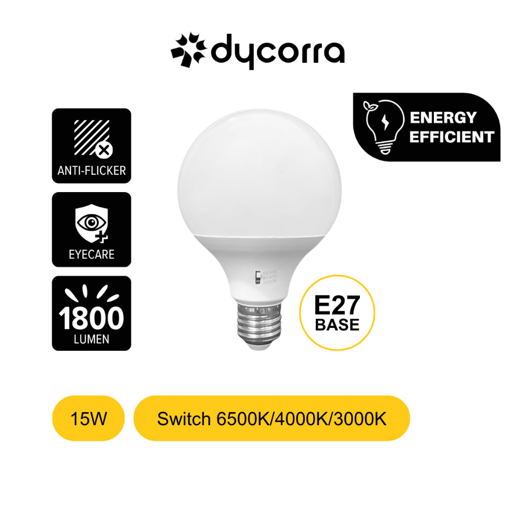 Dycorra LED G95 Bulb E27 15W Switch CCT Day Cool Warm 220V Bright Energy Saving Frosted Screw