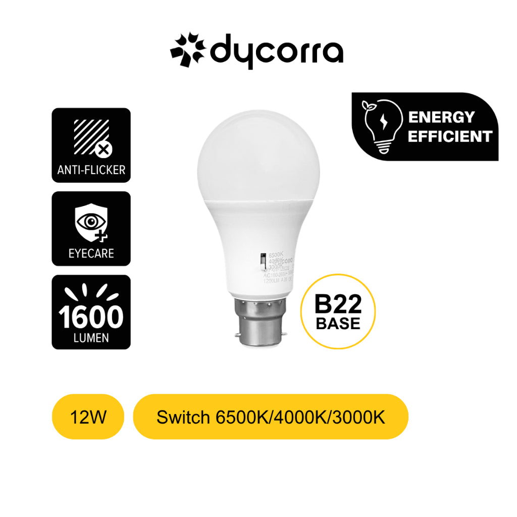 Dycorra LED A60 Bulb B22 12W Switch CCT Day Cool Warm 220V Bright Energy Saving Frosted Screw