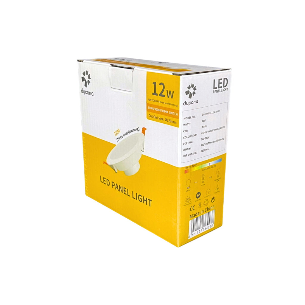 Dycorra LED Round Panel Light 12W Day Cool Warm Dimmable 3-Levels Recessed Downlight Ceiling Lamp Down Light