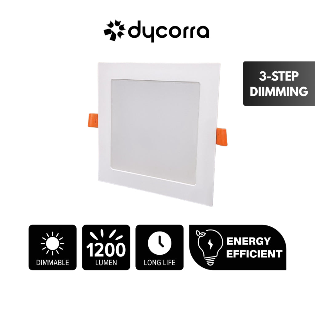 Dycorra LED Square Panel Light 12W Day Cool Warm Dimmable 3-Levels Recessed Downlight Ceiling Lamp Down Light