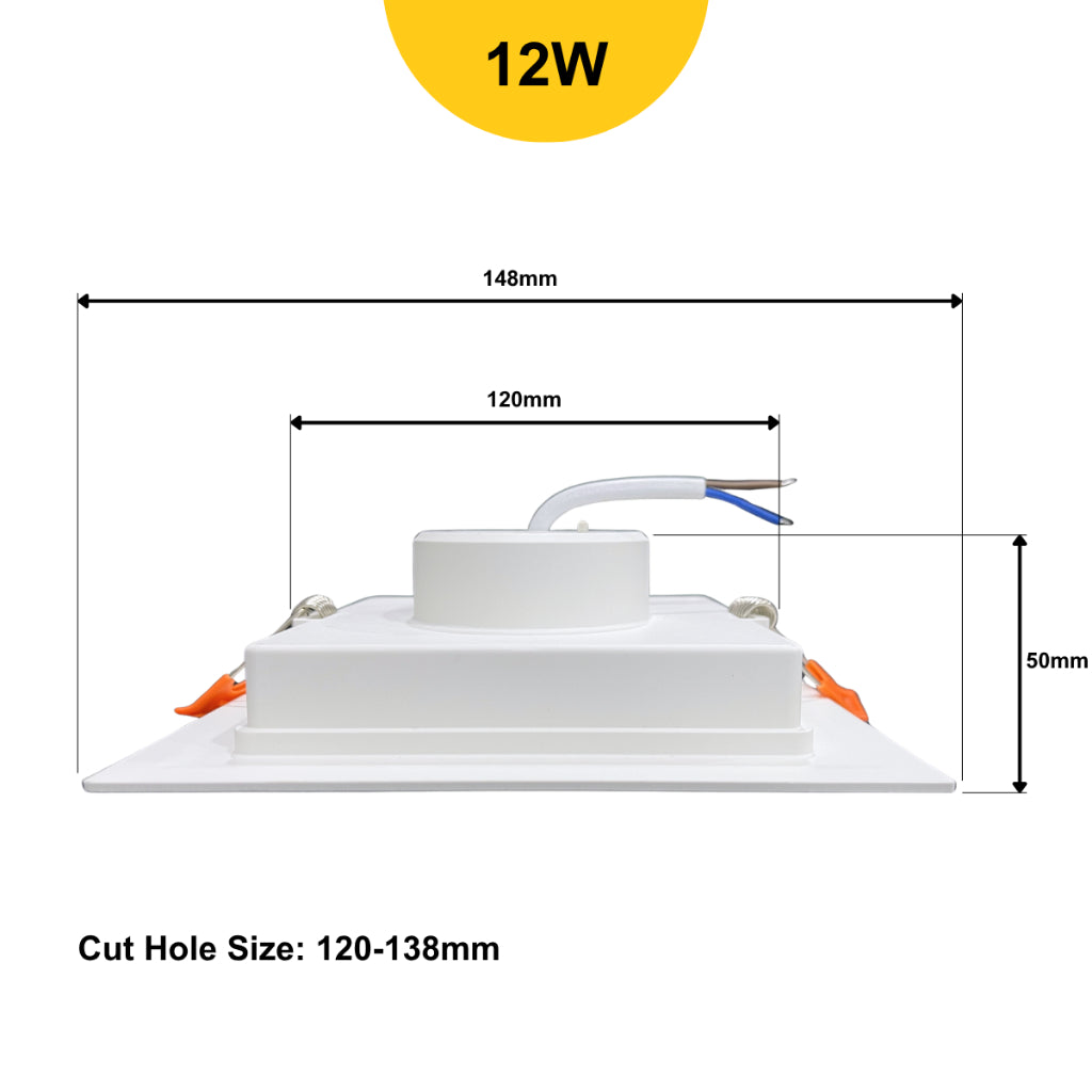 Dycorra LED Square Panel Light 12W Day Cool Warm Dimmable 3-Levels Recessed Downlight Ceiling Lamp Down Light